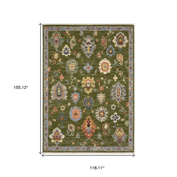 10' X 13' Oriental Area Rug With Fringe - Green
