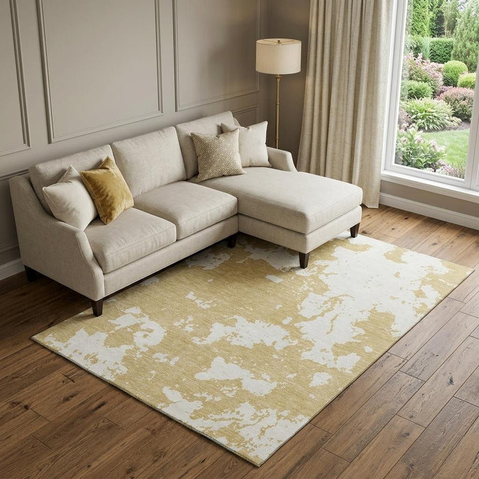 10' X 14' Abstract Washable Area Rug With UV Protection (671288) - Gold / Beige