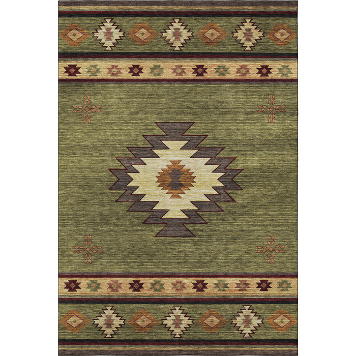 8' X 10' Geometric Washable Area Rug With UV Protection (645676) - Green / Beige / Brown