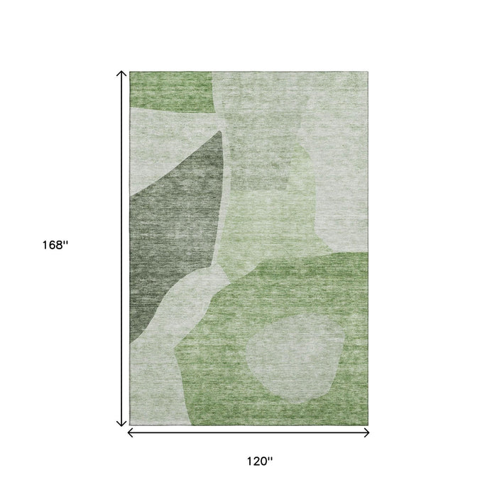10' X 14' Abstract Washable Area Rug With UV Protection (655246) - Artichoke Green / Ivory