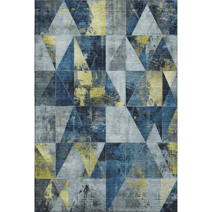10' X 14' Geometric Washable Area Rug With UV Protection (706987) - Navy Blue / Gold