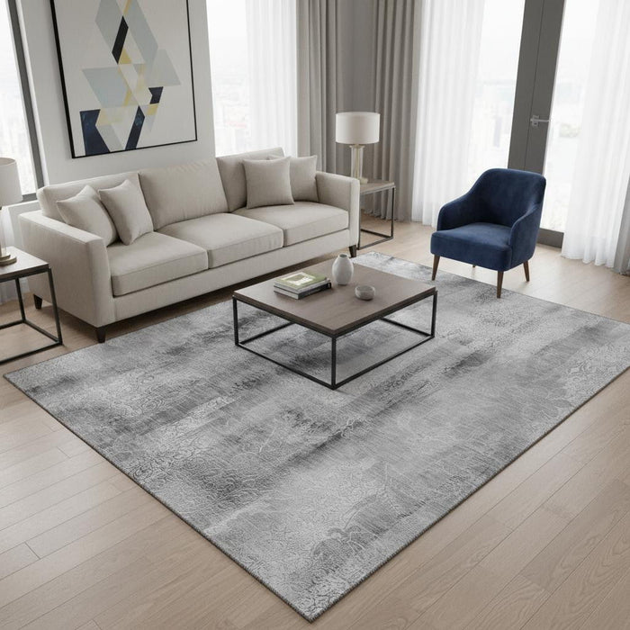 5' X 8' Abstract Washable Area Rug With UV Protection (648120) - Gray / Ivory
