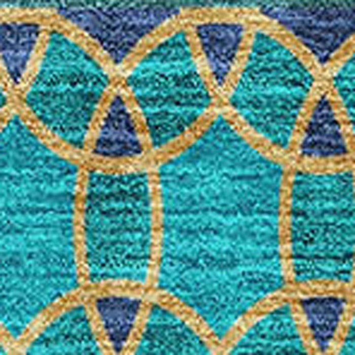 10' X 14' Ikat Washable Area Rug With UV Protection - Teal And Gold