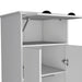 White Giga wardrobe with upper storage, two central shelves, hanging tube with doors, and a bottom drawer.
