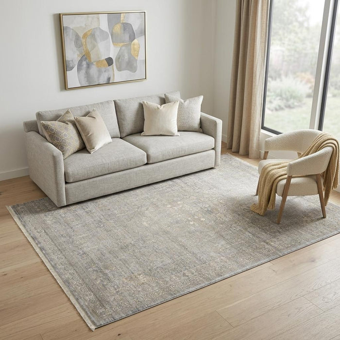 5' X 8' Floral Non Skid Area Rug With Fringe (550251) - Gray / Beige