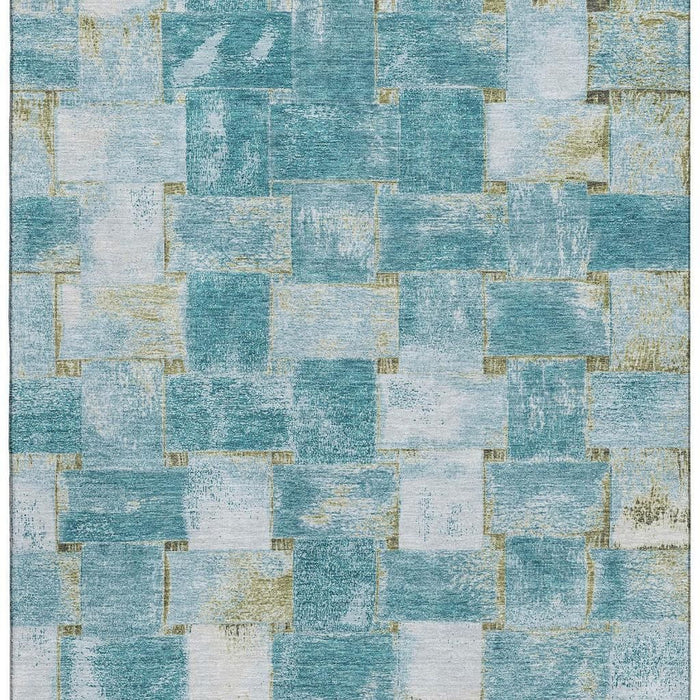 10' X 14' Striped Washable Area Rug With UV Protection (710244) - Teal / Khaki