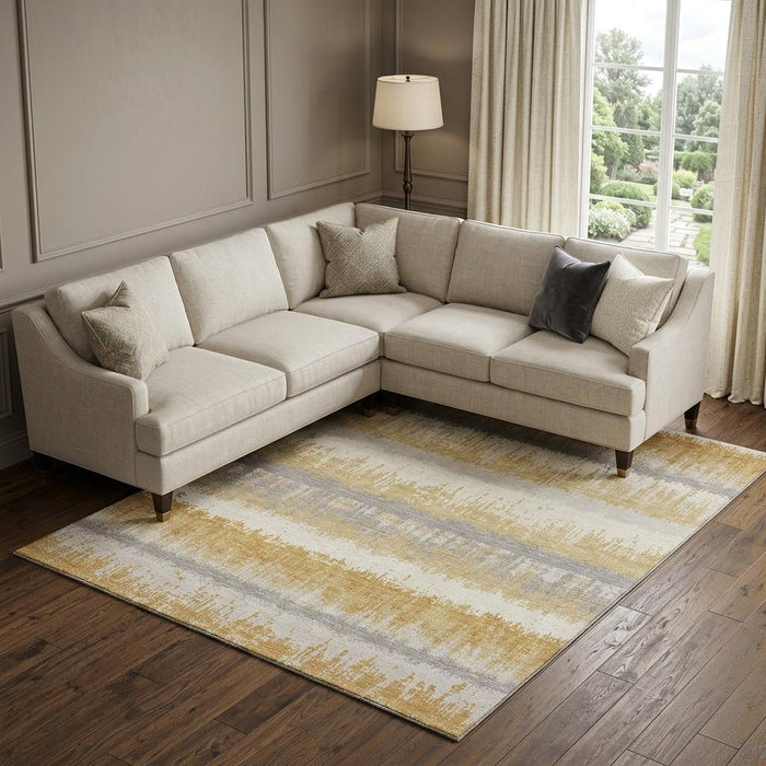 10' X 14' Striped Washable Area Rug With UV Protection (679510) - Gold / Gray / Ivory