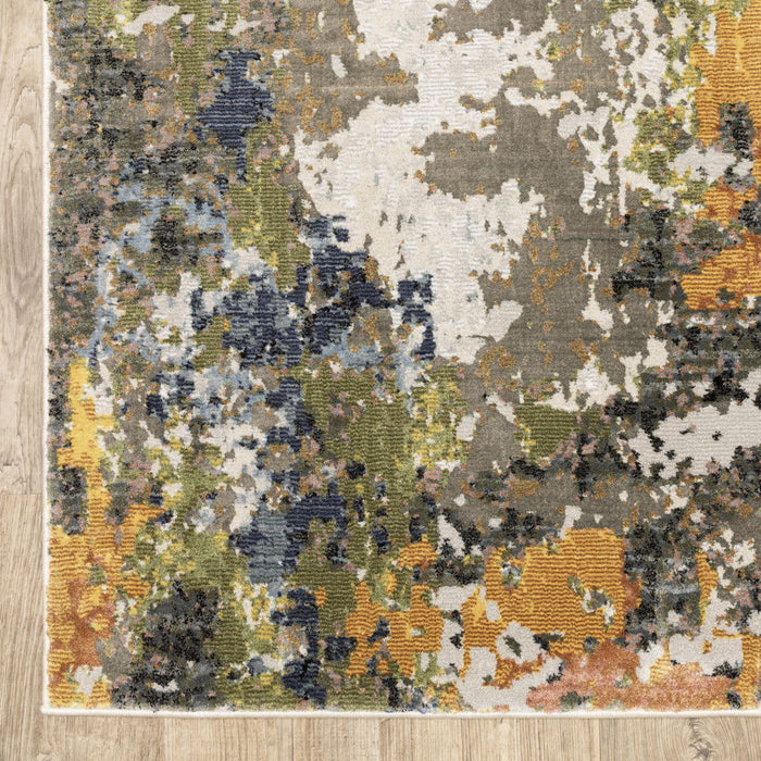 10' x 13' Abstract Power Loom Stain Resistant Area Rug - Gray Gold Blue Orange Beige And Brown