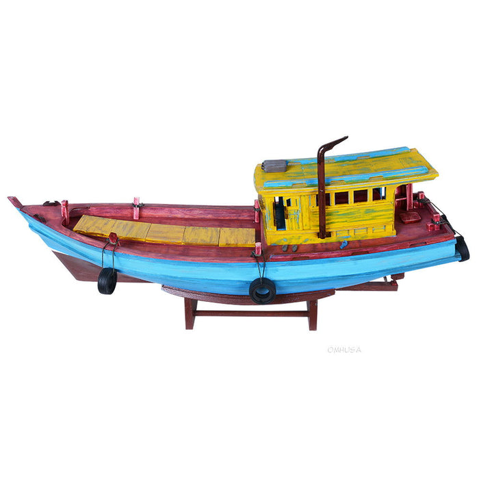 Hand Painted Model Boat - Light Blue / Yellow