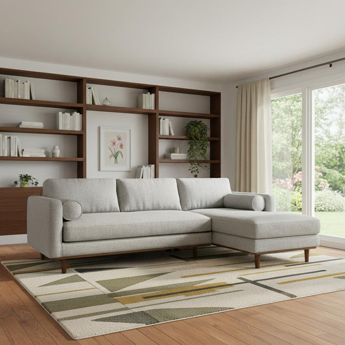 Mid-Century Sofa With Brown Legs - Gray
