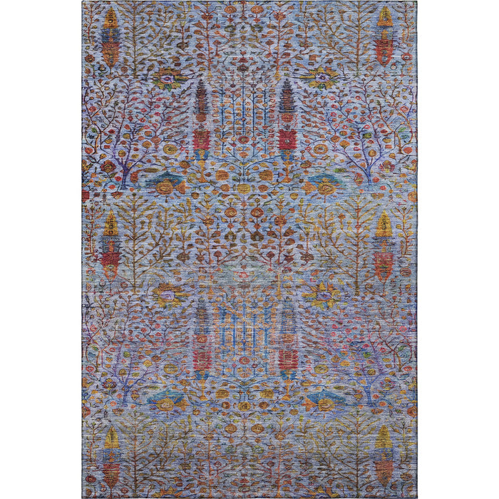 10' X 14' Floral Vines Washable Area Rug With UV Protection (716605) - Blue / Red