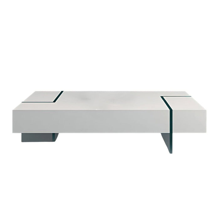 53" Wood And Glass Sled Coffee Table - White / Clear