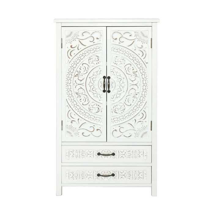 Wood Accent Cabinet With Two Doors Two Drawers - White