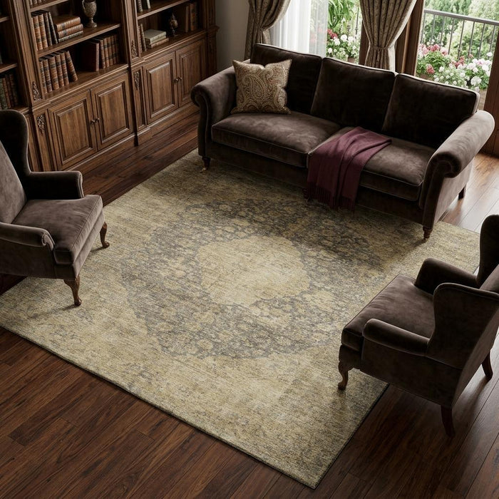 10' X 14' Medallion Washable Area Rug With UV Protection (696290) - Brown / Beige / Taupe