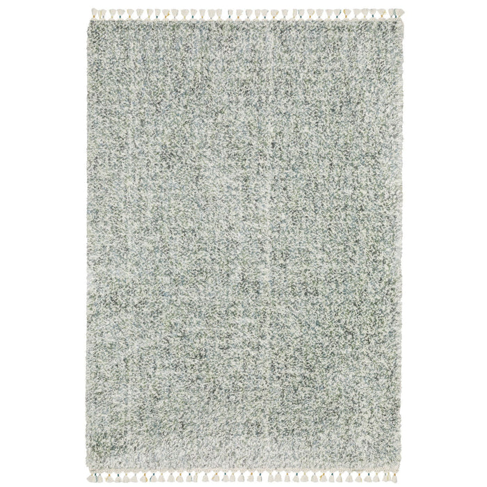 10' X 13' Abstract Shag Area Rug With Fringe - Light Blue And Ivory