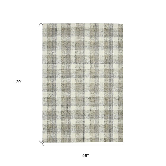 8' X 10' Wool Plaid Hand Tufted Area Rug - Gray And Ivory