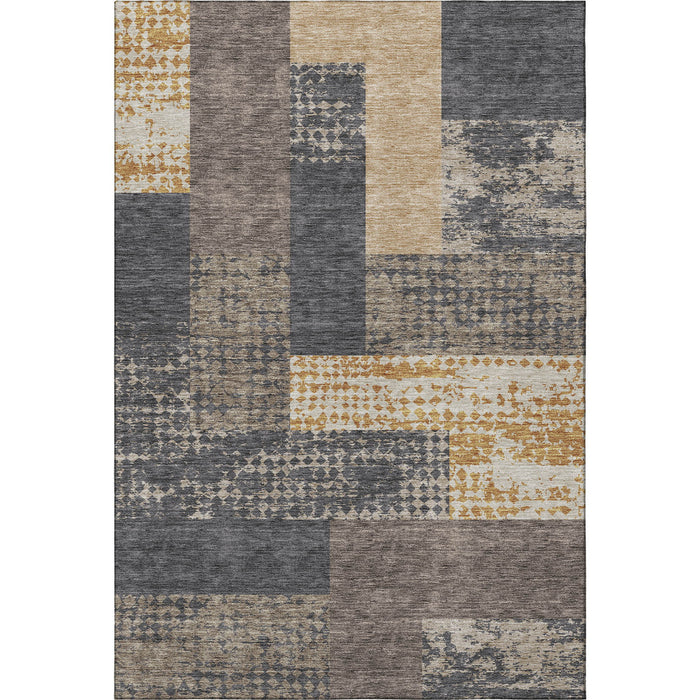 10' X 14' Geometric Washable Area Rug With UV Protection (674928) - Coffee / Gold / Ivory