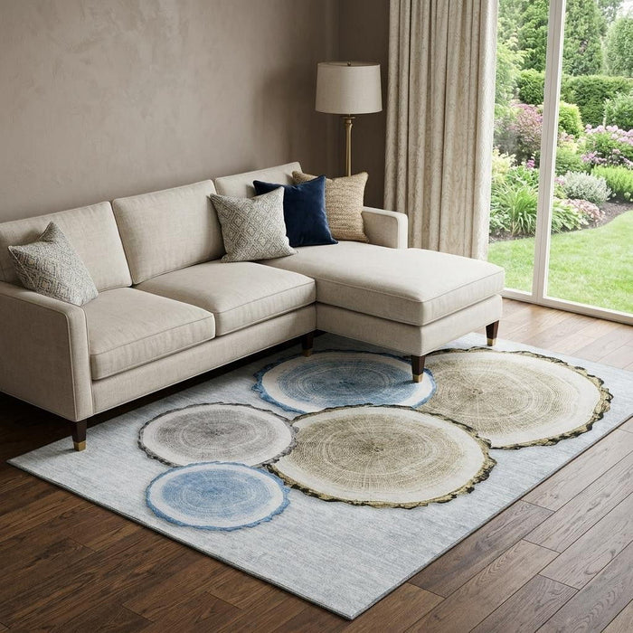 10' X 14' Faux Bois Washable Area Rug With UV Protection (649924) - Blue / Brown / Ivory