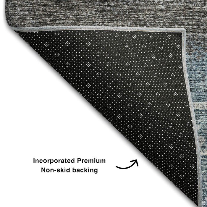 10' X 14' Geometric Washable Area Rug With UV Protection (686777) - Blue / Brown / Silver