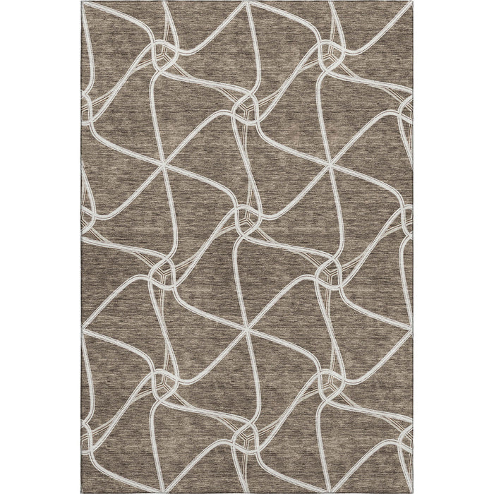 10' X 14' Geometric Washable Area Rug With UV Protection (675366) - Brown / Ivory