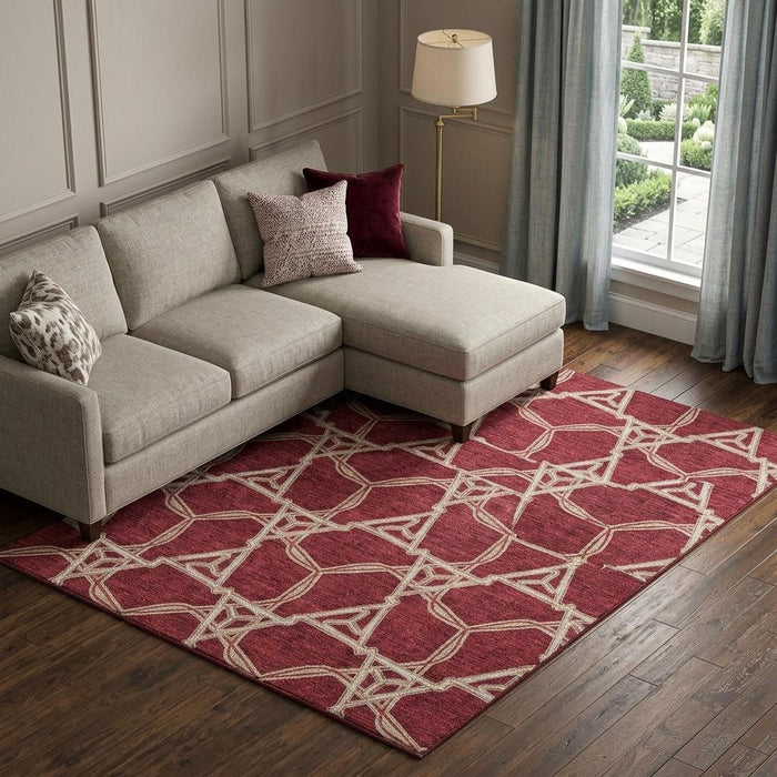 10' X 14' Geometric Washable Area Rug With UV Protection (675978) - Burgundy / Gray