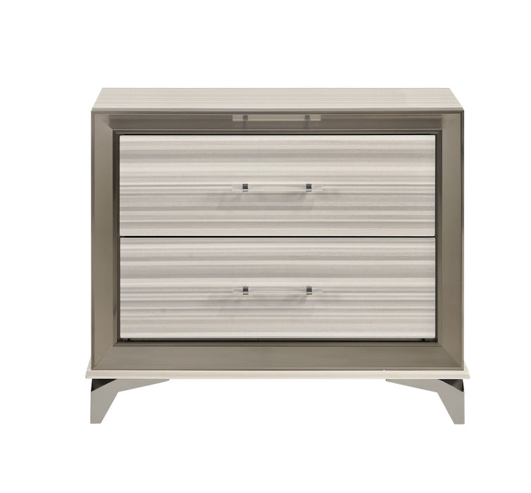 25" Wood Lighted Two Drawer Nightstand - Silver / White