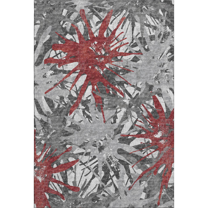 10' X 14' Abstract Washable Area Rug With UV Protection - Red