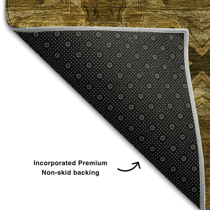 9' X 12' Floral Medallion Washable Area Rug With UV Protection (649473) - Chocolate / Gold