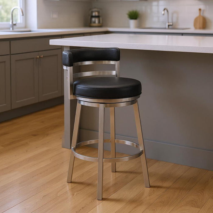 35" Swivel Low Back Counter Height Bar Chair - Black / Silver