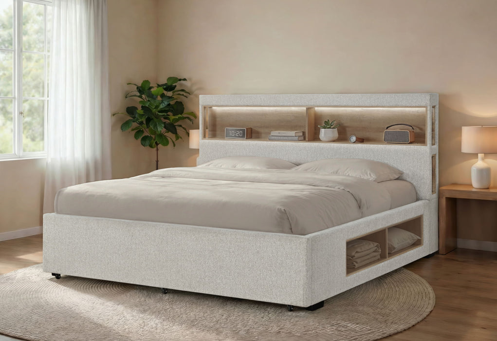 Sadie - King Bed With Storage - Beige