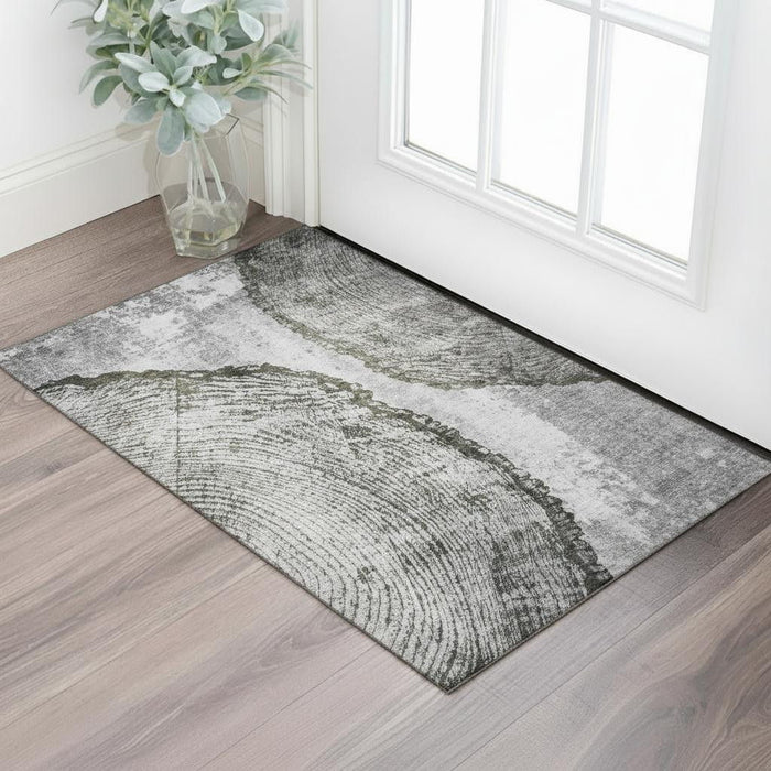 3' X 5' Woodland Lodge Washable Area Rug With UV Protection (653738) - Gray / Ivory