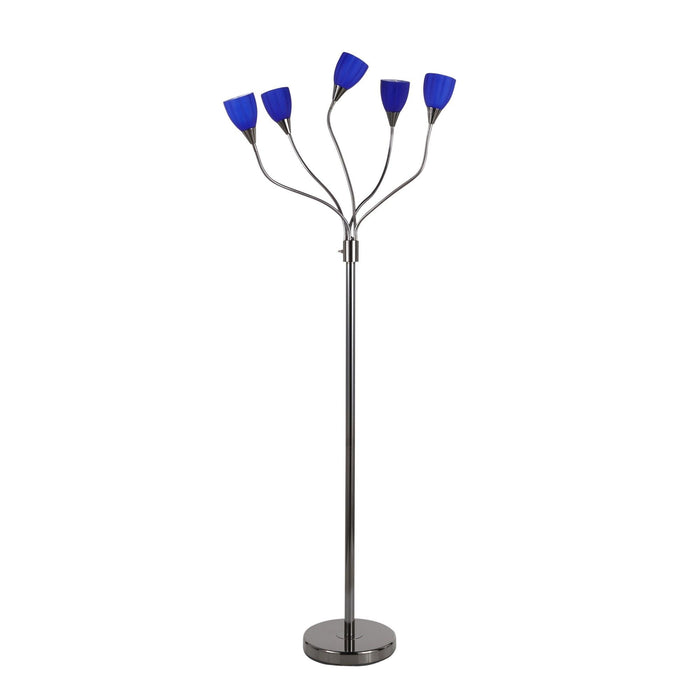 Medusa - Contemporary Floor Lamp - Black Chrome Base And Blue Glass Sconces