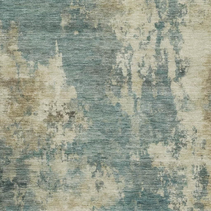 10' X 14' Abstract Washable Area Rug With UV Protection (716972) - Teal / Beige