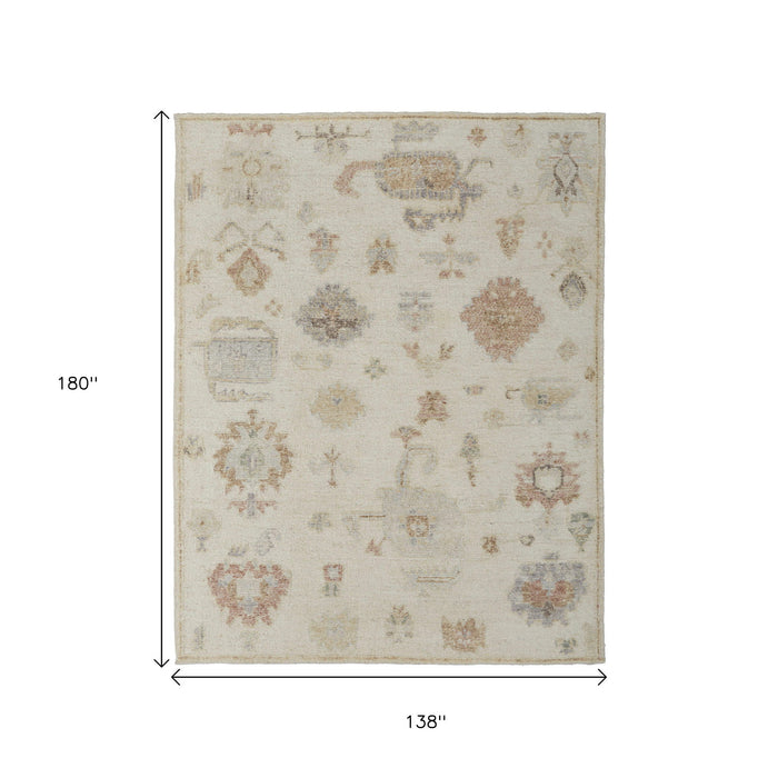 12' X 15' Wool Floral Hand Knotted Area Rug - Ivory