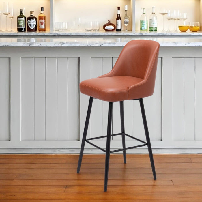 Faux Leather And Steel Bar Height Swivel Bar Chair - Brown And Black