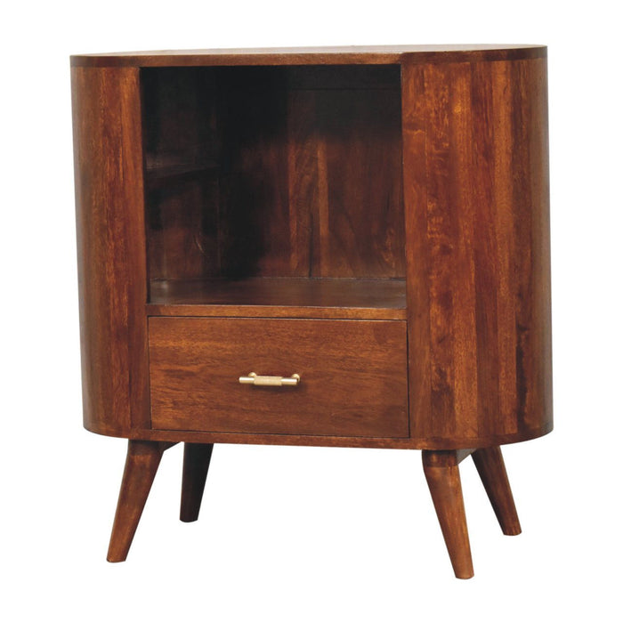 30" Solid Wood Oval Accent Cabinet With One Drawer - Chestnut