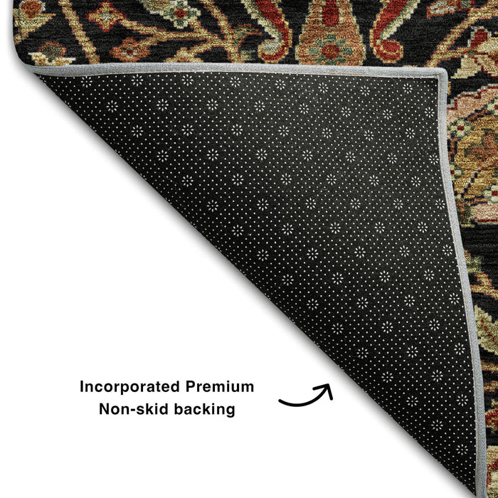 10' X 14' Floral Washable Area Rug With UV Protection (683962) - Black / Copper / Red