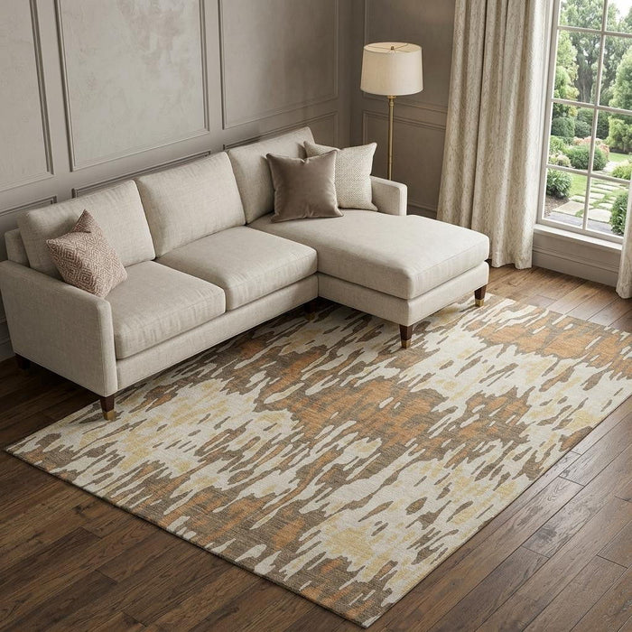 10' X 14' Striped Washable Area Rug With UV Protection (677801) - Copper / Ivory / Brown