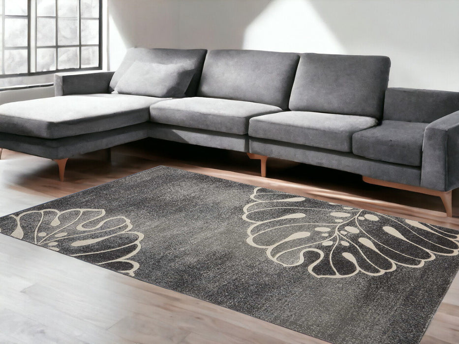 9' X 13' Boical Leaves Non Skid Area Rug - Ivory