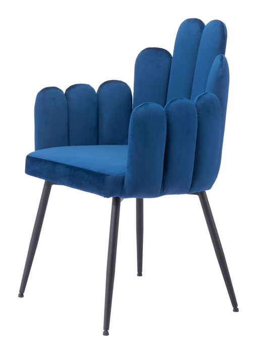 Upholstered Velvet Slat Back Dining Arm Chairs (Set of 2) - Navy Blue / Black