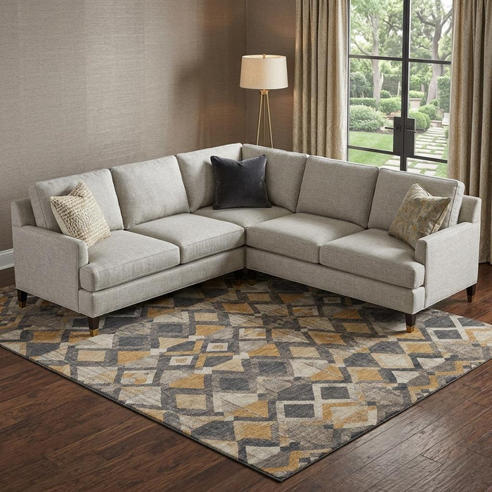 10' X 14' Geometric Washable Area Rug With UV Protection (692922) - Wheat / Charcoal / Ivory