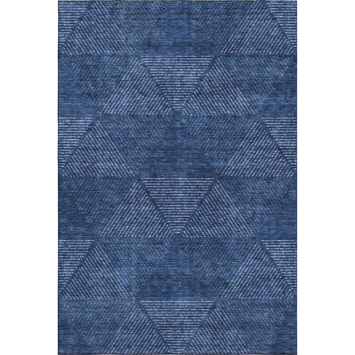 10' X 14' Geometric Washable Area Rug With UV Protection - Navy Blue And Ivory