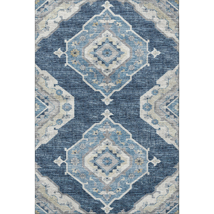 8' X 10' Tribal Distressed Washable Area Rug With UV Protection (644196) - Blue / Ivory