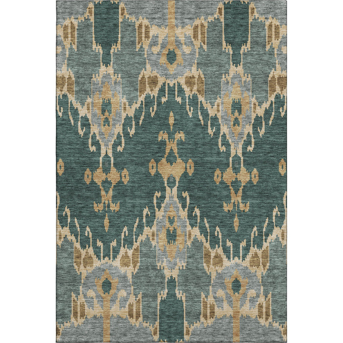 8' X 10' Ikat Washable Area Rug With UV Protection - Emerald