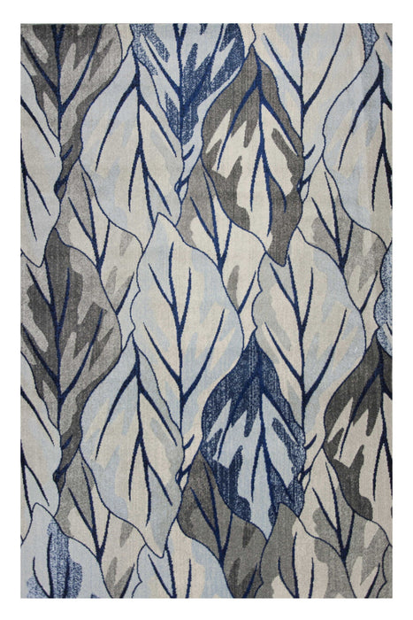 10' x 13' Machine Woven Tropical Leaves Indoor Area Rug - Gray Navy Blue