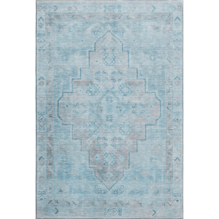 10' X 14' Medallion Washable Area Rug With UV Protection (708079) - Sky Blue / Gray