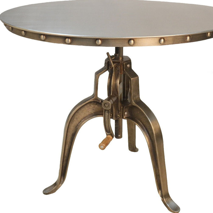 Adjustable Height Antiqued Nickel Three Leg Base Round Top Dining Table - Pearl Silver