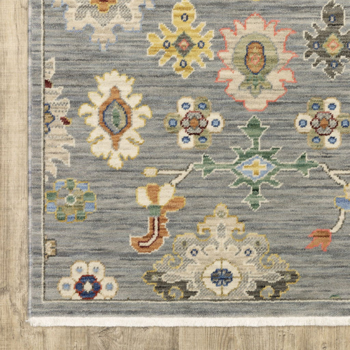 5' x 8' Oriental Power Loom Stain Resistant Area Rug With Fringe - Gray Ivory Gold Salmon Red Blue And Green