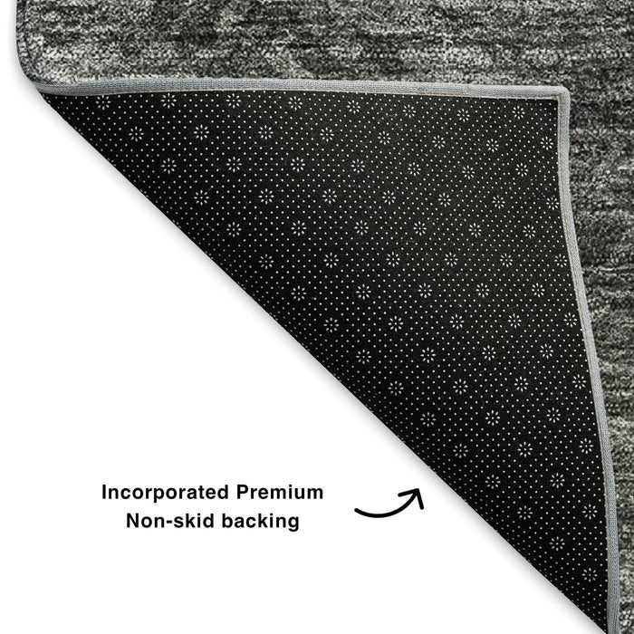 8' Abstract Washable Round Rug With UV Protection (650515) - Gray / Silver / Black