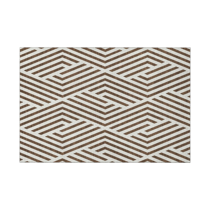 9' X 12' Geometric Washable Area Rug With UV Protection (648525) - Brown / Ivory